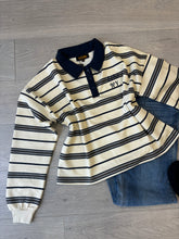 Load image into Gallery viewer, Marcie stripe long sleeve collared rugby style top - cream/navy