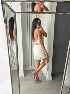 Perrie lace detail tie back mini dress - white