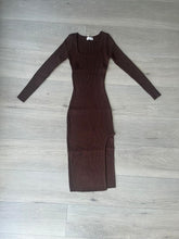 Load image into Gallery viewer, Jemma long sleeve thigh split knit dress - chocolate brown