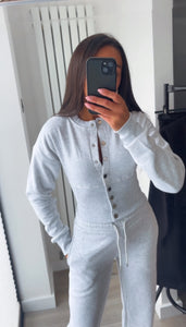Chloe cinch waist long sleeve top and jogger set - light grey