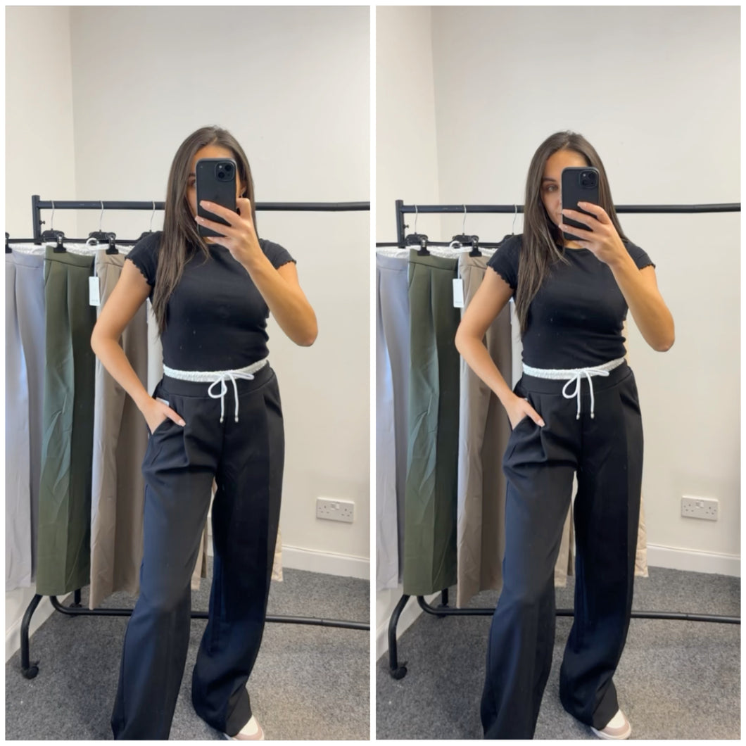 Sadie contrast waistband wide leg trousers - choose colour