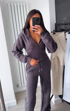 Cassie cinch waist jacket and jogger set - charcoal