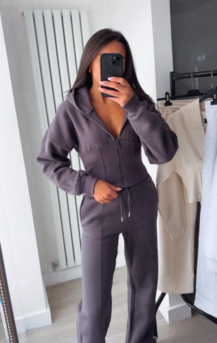 Cassie cinch waist jacket and jogger set - charcoal