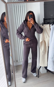 Cassie cinch waist jacket and jogger set - charcoal