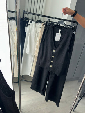 Daria button front waistcoat and trouser set - black
