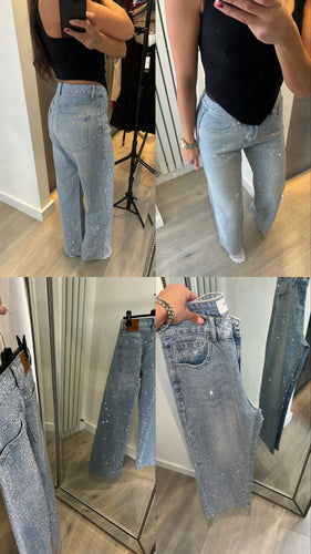 Bella full diamanté embellished straight leg blue denim jeans