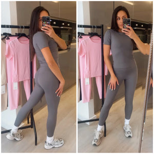 Kimmy seamless yoga gym leggings and tee set - choose colour