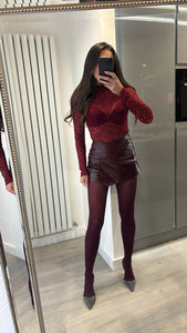 Priya faux leather skort - burgundy