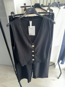 Daria button front waistcoat and trouser set - black