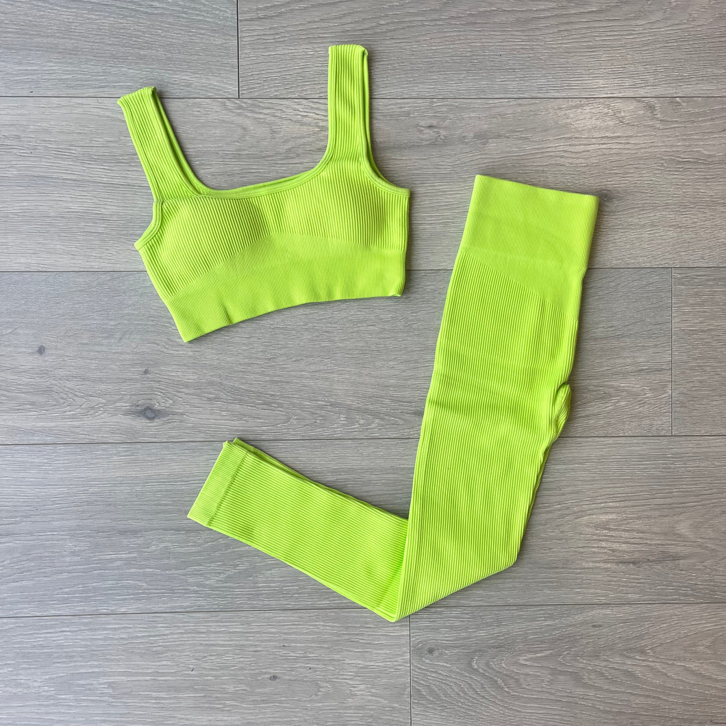 Codie ribbed crop & legging set - lime