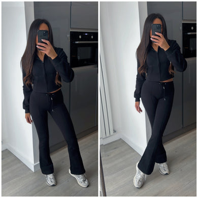 Erica flare leg tracksuit jacket loungewear set - black