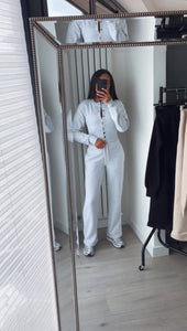 Chloe cinch waist long sleeve top and jogger set - light grey