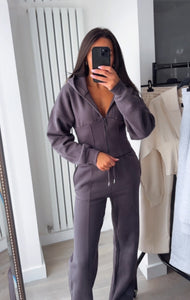 Cassie cinch waist jacket and jogger set - charcoal