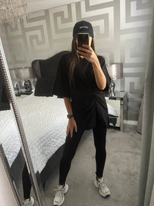 Cleo twist front oversized tee & leggings set - black