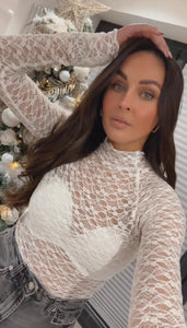 Piper long sleeve lace detail top - cream