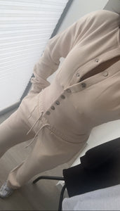 Chloe cinch waist long sleeve top and jogger set - beige