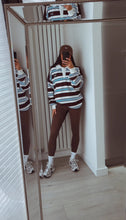 Load image into Gallery viewer, Marcie stripe long sleeve collared rugby style top - brown/blue