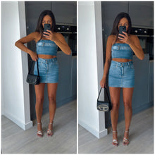 Load image into Gallery viewer, Kylie denim belt detail skirt and crop co-ord