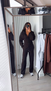 Cassie cinch waist jacket and jogger set - black
