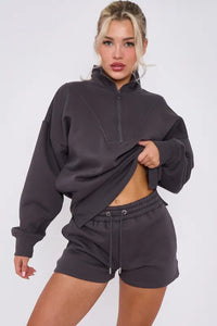 Anya quarter zip jumper and jogger shorts set - charcoal grey