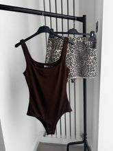 Load image into Gallery viewer, Una brown double lined slinky square neck bodysuit