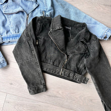 Load image into Gallery viewer, Marley cropped denim jacket with buckle belt detail