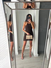 Load image into Gallery viewer, Perrie lace detail tie back mini dress - brown