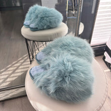 Load image into Gallery viewer, Millie faux fur oversized slippers - blue