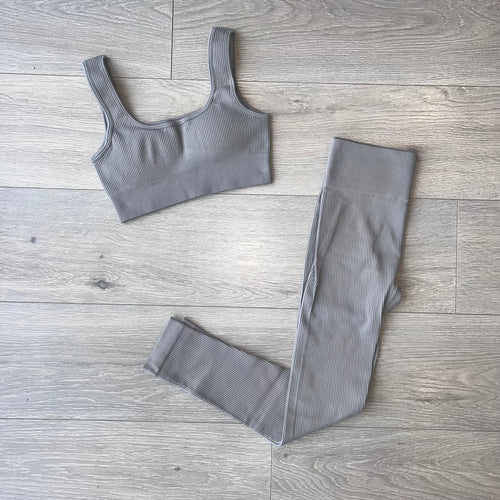 Codie ribbed crop & legging set - grey