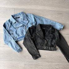 Load image into Gallery viewer, Marley cropped denim jacket with buckle belt detail