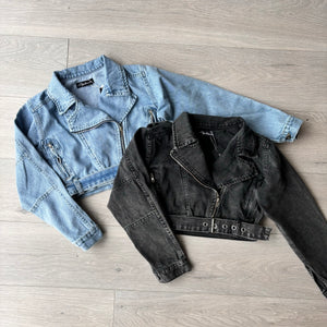 Marley cropped denim jacket with buckle belt detail