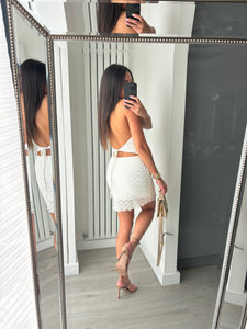 Perrie lace detail tie back mini dress - white