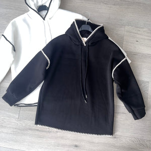Una stitch detail hoodie - black