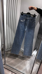 Bea full diamanté embellished straight leg blue denim jeans (stretch fit)