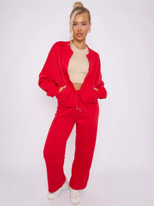 Talia straight leg jogger set - red