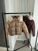 Load image into Gallery viewer, Melanie puffer coat with faux fur hood - tan