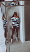 Load image into Gallery viewer, Marcie stripe long sleeve collared rugby style top - brown/blue