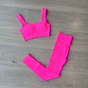 Codie ribbed crop & legging set - pink