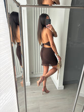 Load image into Gallery viewer, Perrie lace detail tie back mini dress - brown