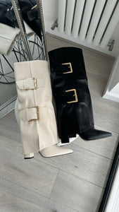 Cora folded buckle detail boots - beige