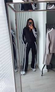 Libby stripe detail jogger and jacket set - black