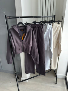 Cassie cinch waist jacket and jogger set - charcoal