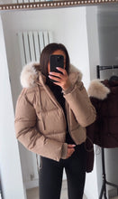 Load image into Gallery viewer, Melanie puffer coat with faux fur hood - tan