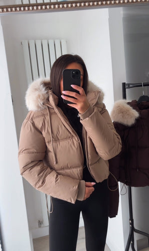 Melanie puffer coat with faux fur hood - tan