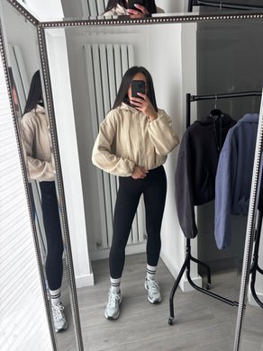 Marisa bomber style cropped zip up hooded jacket - beige