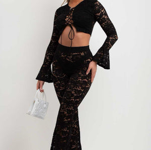 SALE Freya lace flare trouser and crop top set - choose colour