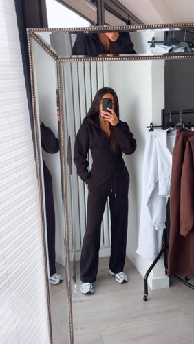 Cassie cinch waist jacket and jogger set - black