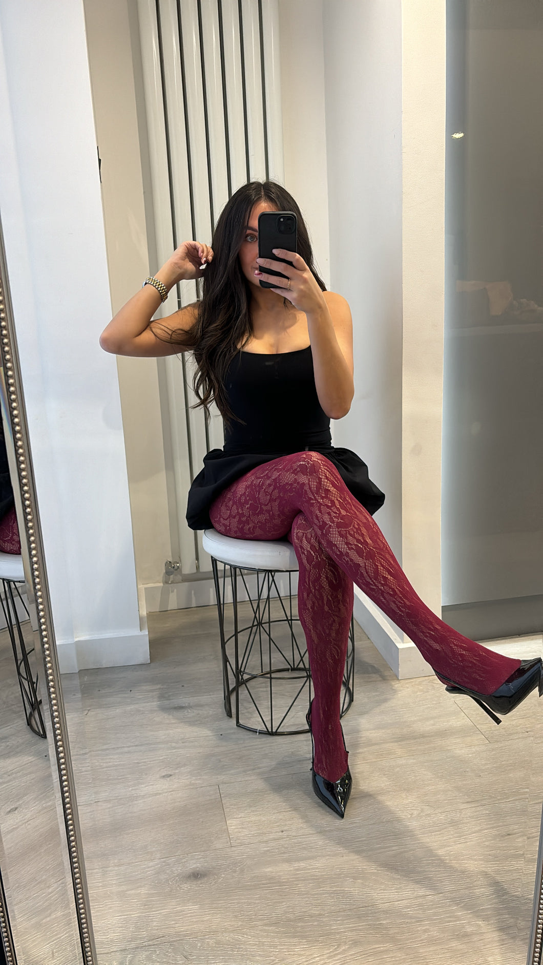 Burgundy lace tights