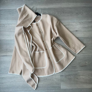 Taliah stitch detail jacket with scarf - beige