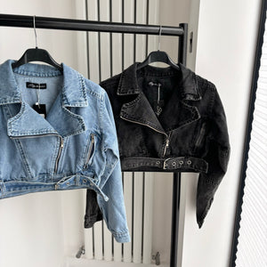 Marley cropped denim jacket with buckle belt detail